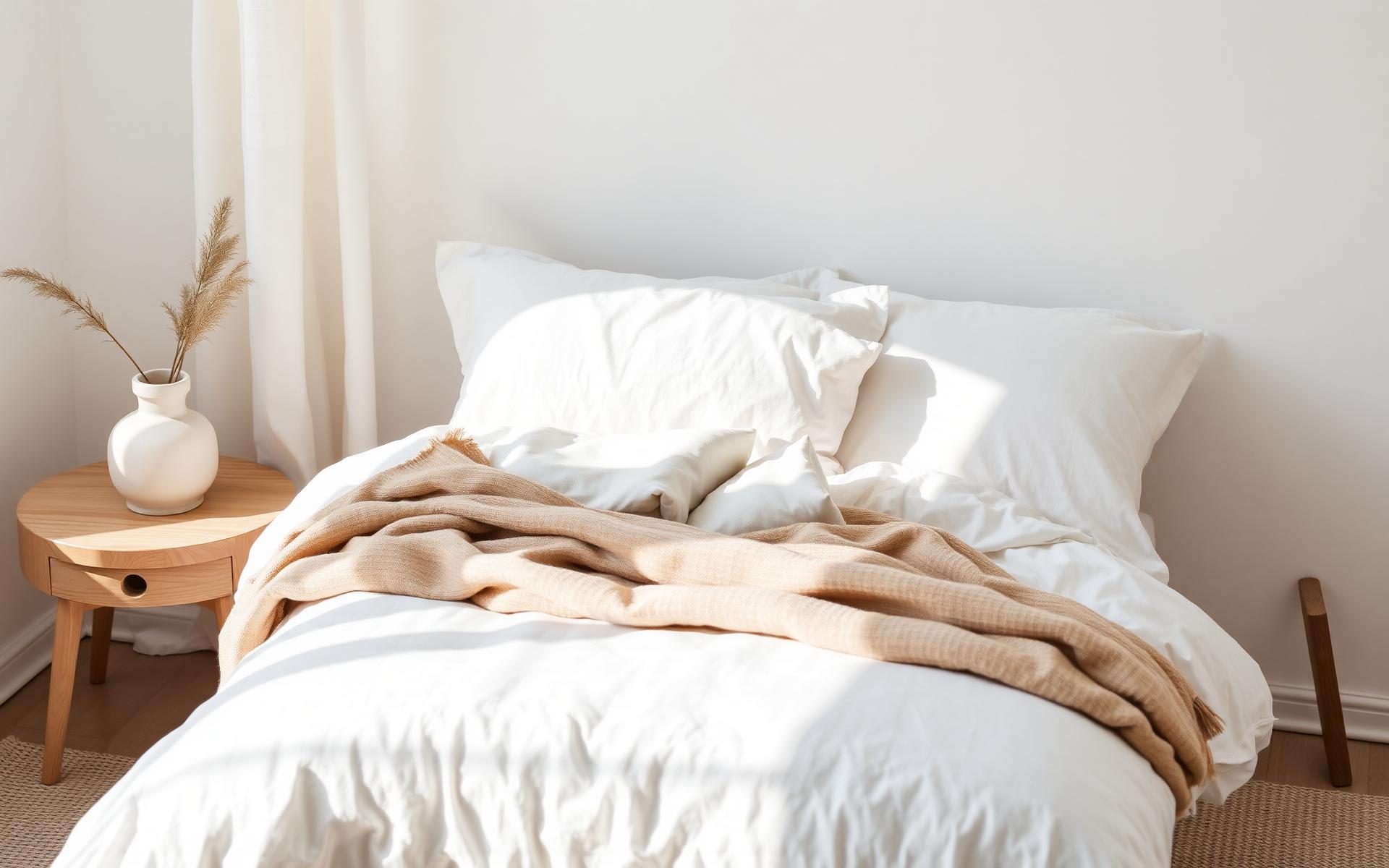 A made bed in morning light